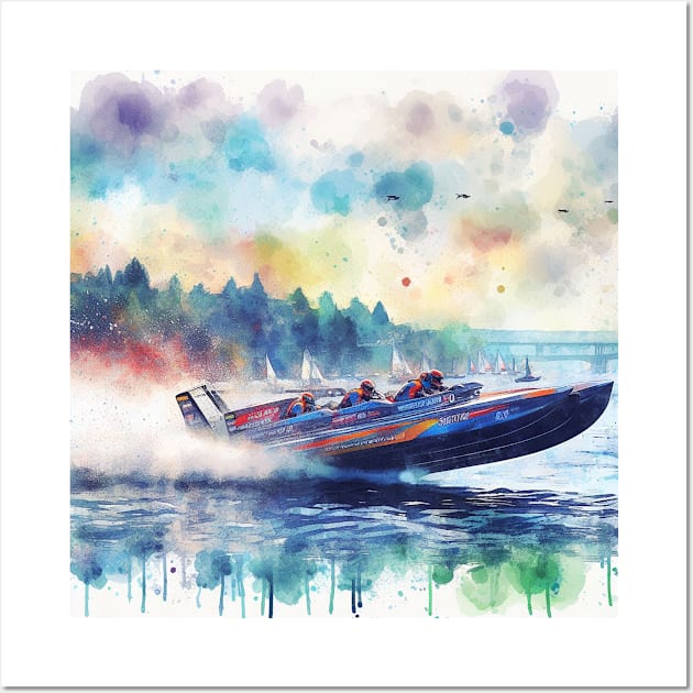 Artistic illustration of high speed boats on the waterfront Wall Art by WelshDesigns